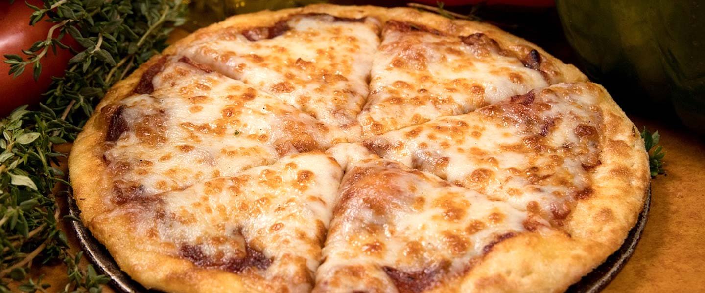 Stone-baked margherita pizza with golden melted cheese